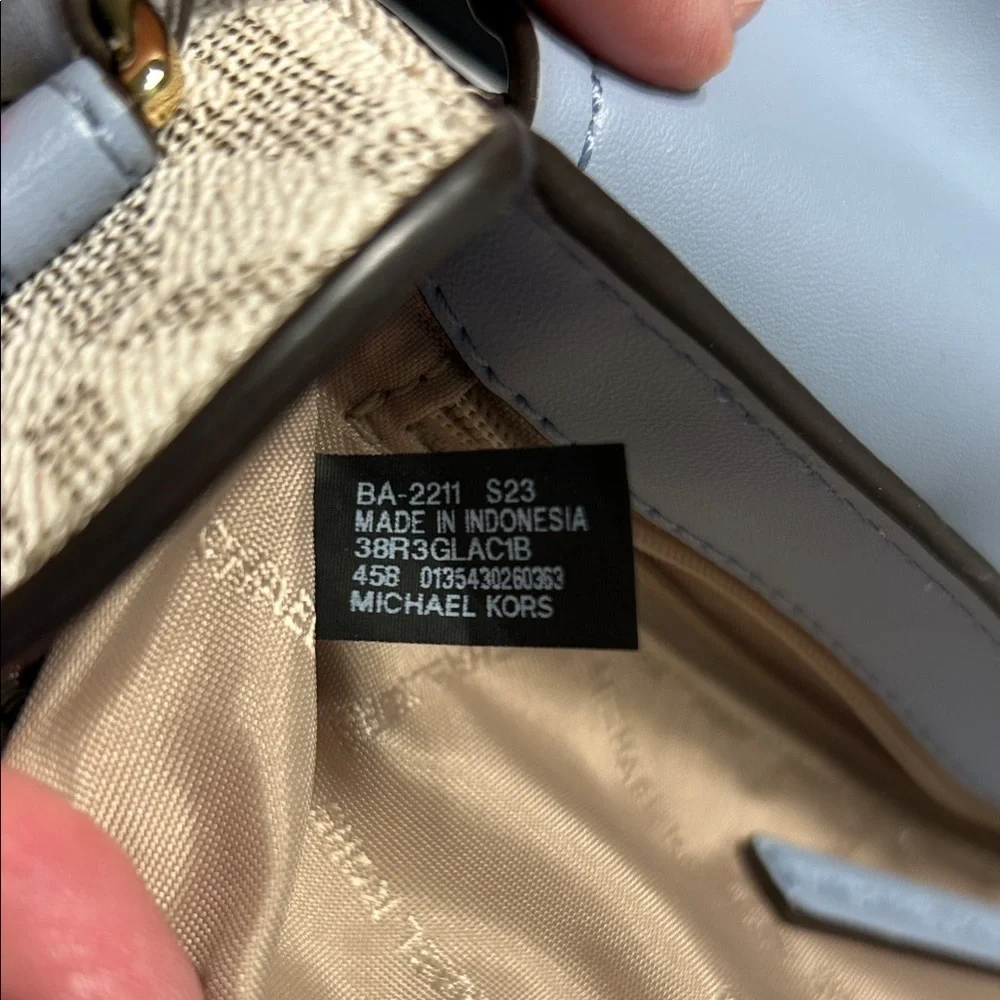 Michael Kors “Lea” Pale Blue and Cream Crossbody Bag